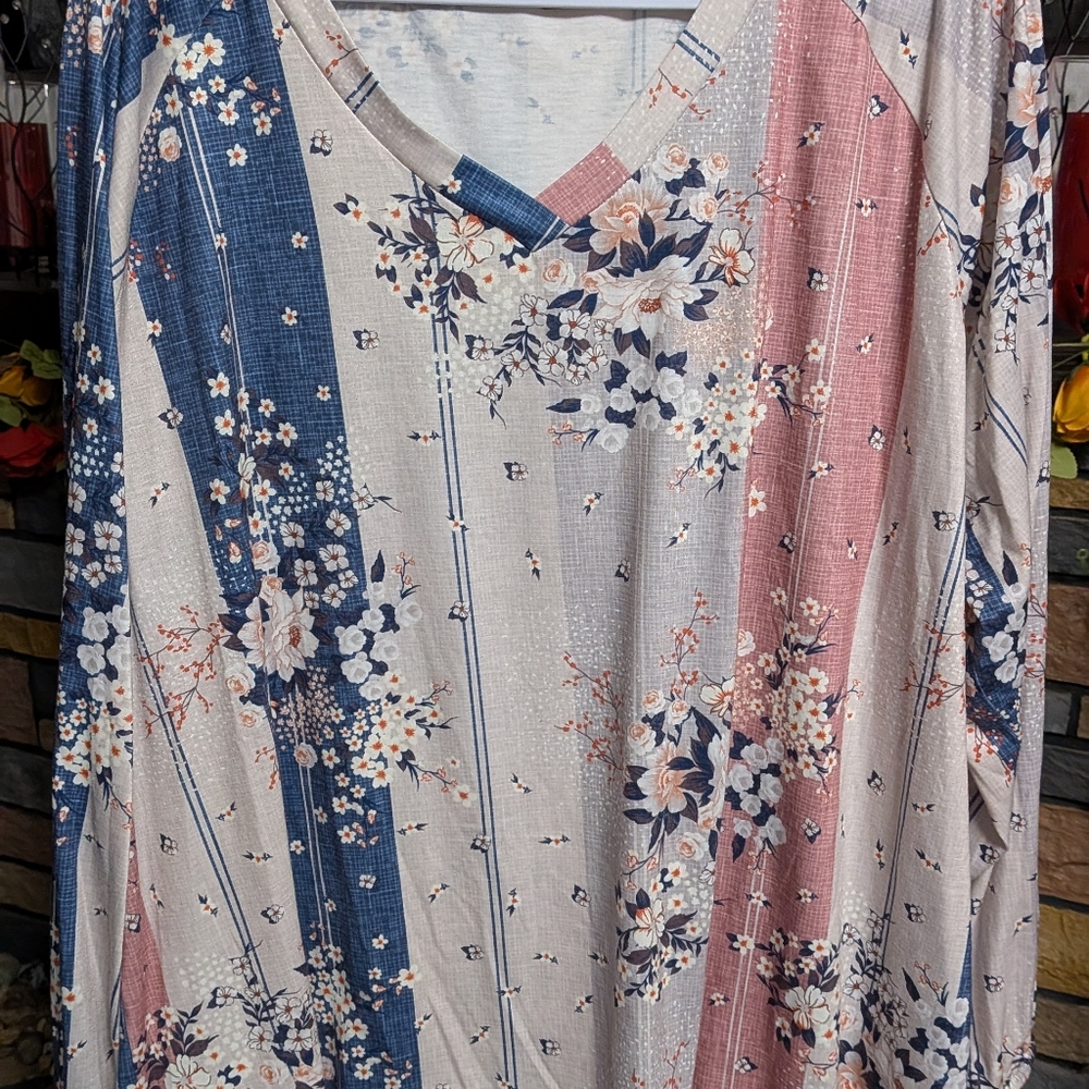 Floral Striped V-Neck Top